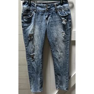 Amethyst Jeans Size 3 Low Rise Skinny Distressed Paint Splattered